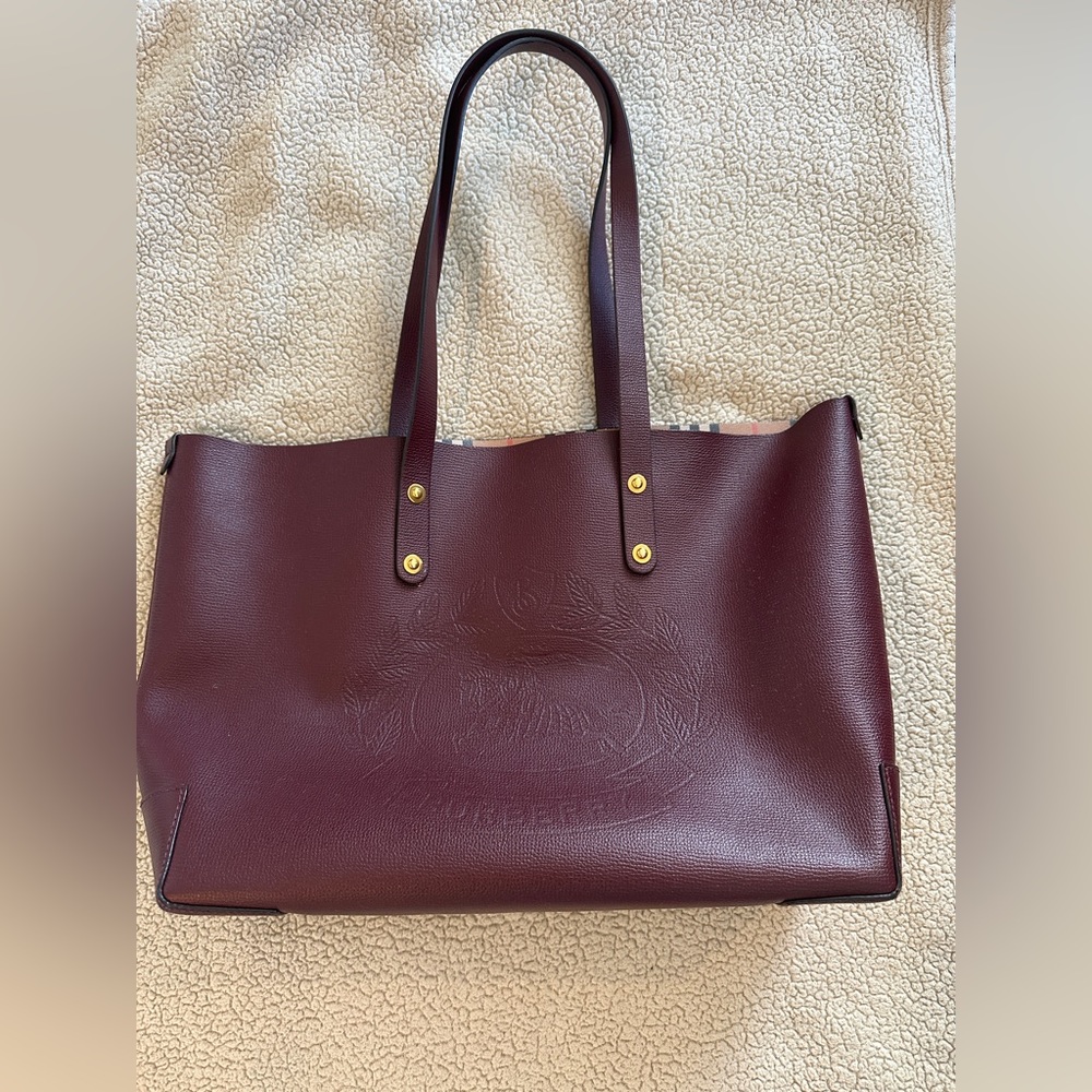 Burberry Grainy Leather Haymarket Check Tote
